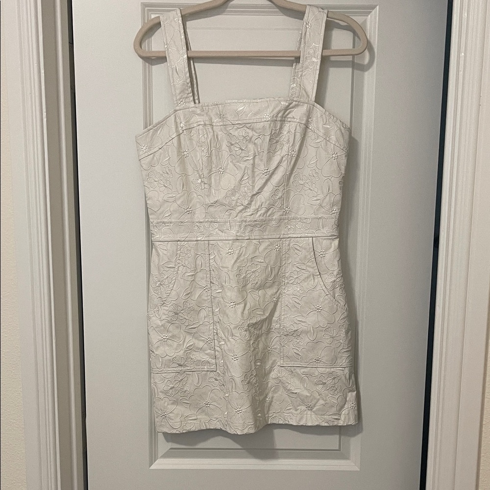 Amanda Uprichard Vegan Leather White Floral Embroidered Dress, Size Medium, EUC - Picture 7 of 11